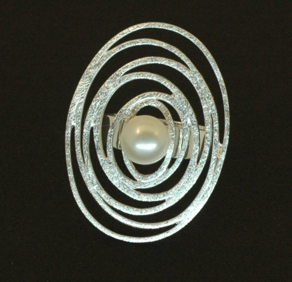 Perlenring Silber eismatt